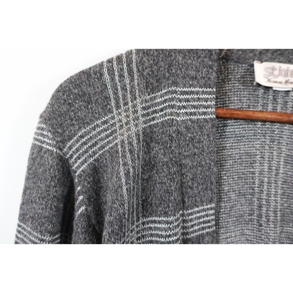 Vintage St. John Neiman Marcus Wool Cardigan Sweater Duster Gray 80s Mohair? 4 - Picture 7 of 9